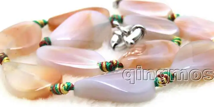Большой 20*30 мм Pink форму капли Torsion камень 17 "ожерелье с многоцветной нити-nec5650