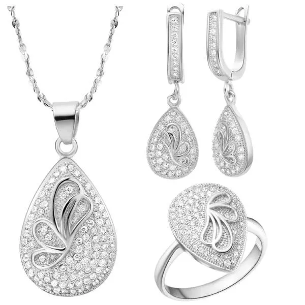 Ювелирные наборы Silver кубического циркония Элегантный Капли воды с бабочкой розовое золото/серебро Цвет Кристалл Для женщин Подарки
