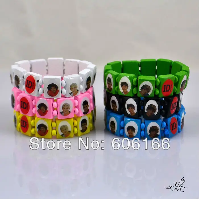 Оптовая продажа 120 шт./лот Горячий Новый 1D I Love One Direction Super Star Wood стрейч Браслеты смешанные 6 цветов подарок партии Модные украшения