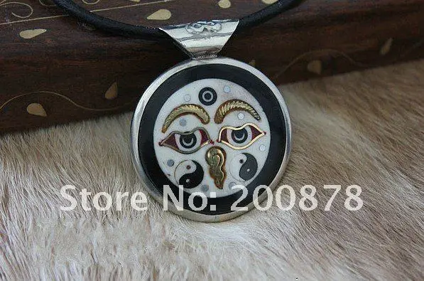 Tibet JewelryTBP246 тибетские TAIJI подвески-Амулеты, OM двойные стороны totem ox кости талисманы Будда глаз