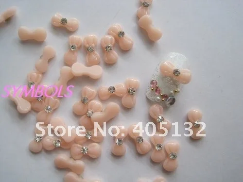 rbr-4-3 Wholesale 200pcs/bag Light Pink Resin Round-Head Rhinestone Bowknot Nail Art Decoration Bow Decoration