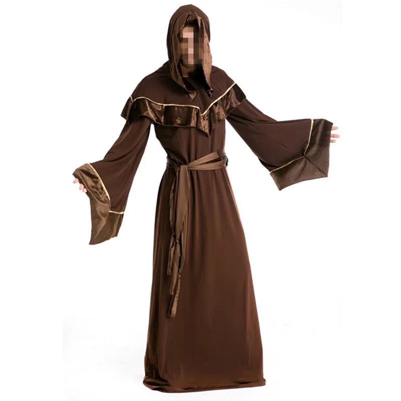 Halloween Costumes Adult Mens Gothic Wizard Brown Costume European Religious Men Priest Uniform