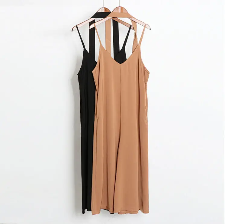 Fashion Korean Style Strap Solid Wide Leg Pants With Fasten Belt Loose Casual Camisole Chiffon Off Shoulder Jumpsuit For Women