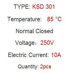 2 шт. Температура переключатель 85C термостат KSD 301 250 V/10A НЗ нормально замкнутый