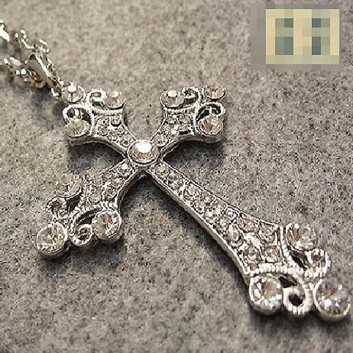 Большой серебряный крест, Кристальный, серебряный, со стразами, длинная цепочка, ожерелье для женщин, хип-хоп, модные ювелирные изделия, nke-h77