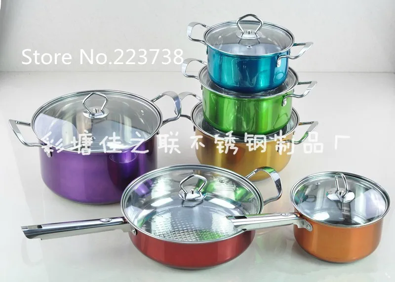 Горячие продажи инструменты для приготовления пищи Красочные 12 шт нержавеющей стали набор посуды набор горшков набор кастрюль Jogo De Panelas