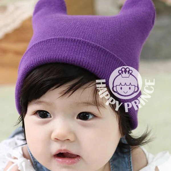 Зимние детские вязаные шерстяные шапки с рогом для мальчиков и девочек Теплая