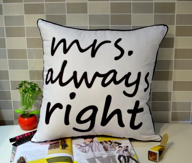 Дизайнерский Mr Right and Mrs Always правильный принт, микроволокно чехол для подушки наволочка для дивана, 2 шт./комплект, 45*45 см(18 дюймов