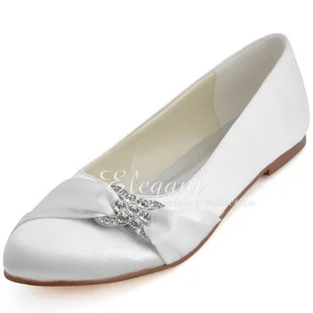 

EP2006 Woman Flats Shoes Closed Toe White Ivory Wedding Bridal Shoes for bride women Satin Comfort Ladies Ballet Flats