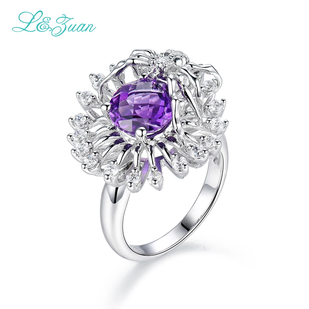 

Fashion Ring New Top Sale 925Sterling Silver Amethyst Purple Stone Prong Setting Ring Weddding Jewelry For Woman Gift Pierscien