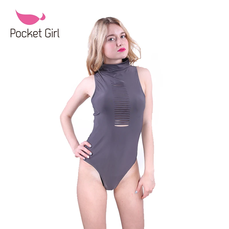 Pocket Girl 2016 One Piece Thong Swimsuit Women Monokini Long Sleeve Swimwear Bandage Bathing Suit One