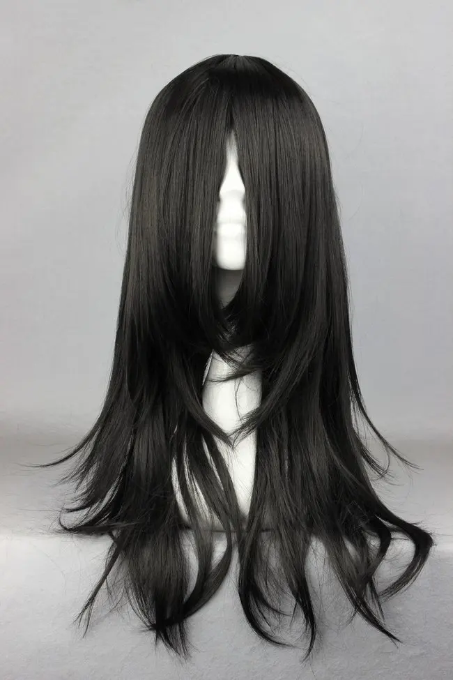 Mcoser Бесплатная доставка 60 см Meduim прямые черные синтетические Косплэй костюм парик 100% Высокая Температура Волокно wig-338a