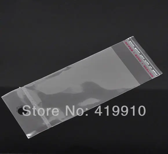 shipping-200Pcs прозрачный самоклеющийся уплотнение Пластик сумки с отверстием для подвешивания бусины сувенирная оберточная коробкадля 14x5 см M0855