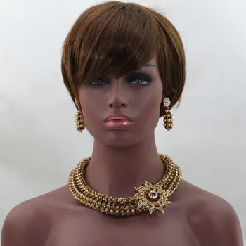 

Pretty Coffee Gold African Wedding Beads Jewelry Set for Brides Dubai Gold Jewelry Set for Women Free Shipping WD087