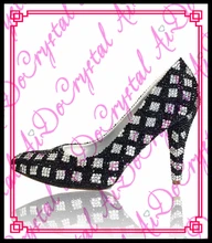 Aidocrystal handmade classic black and white color rhinestone pumps sexy women pointed toe high heel shoes