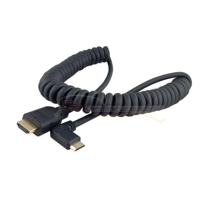 90 градусов правый угловой тип мини HDMI штекер к HDMI Мужской растягивающийся пружинный кабель 4 фута