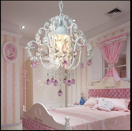 

T Modern Sweet Crystal Chandeliers With E27 Bulbs PIink Modern LED Light For Study Room Children's Bedroom Dining room