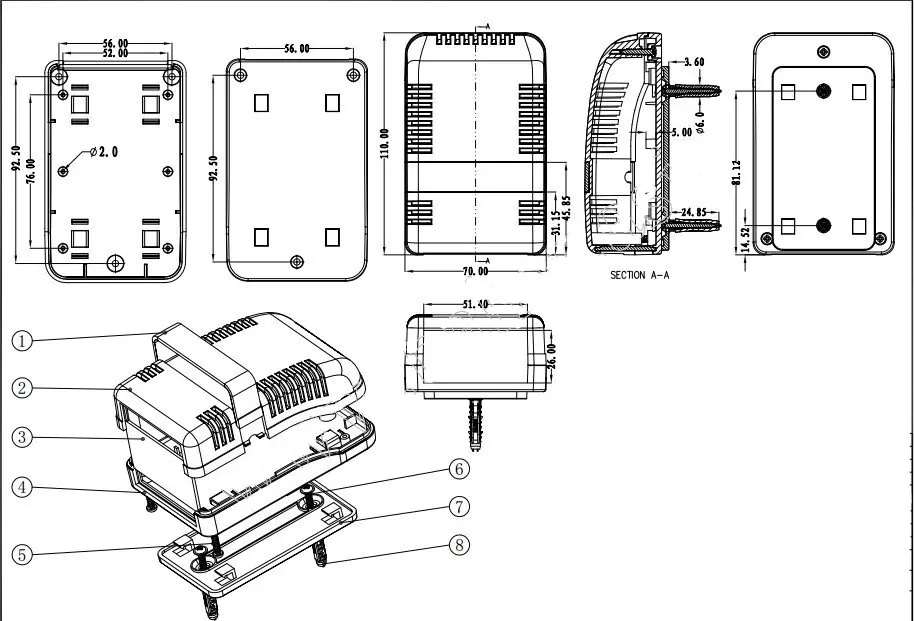 2 шт. настенный корпус для электроники 110x70x38 мм 4,33*2,76*1,5 дюймов abs пластиковый распределительный ящик для печатной платы diy дизайн