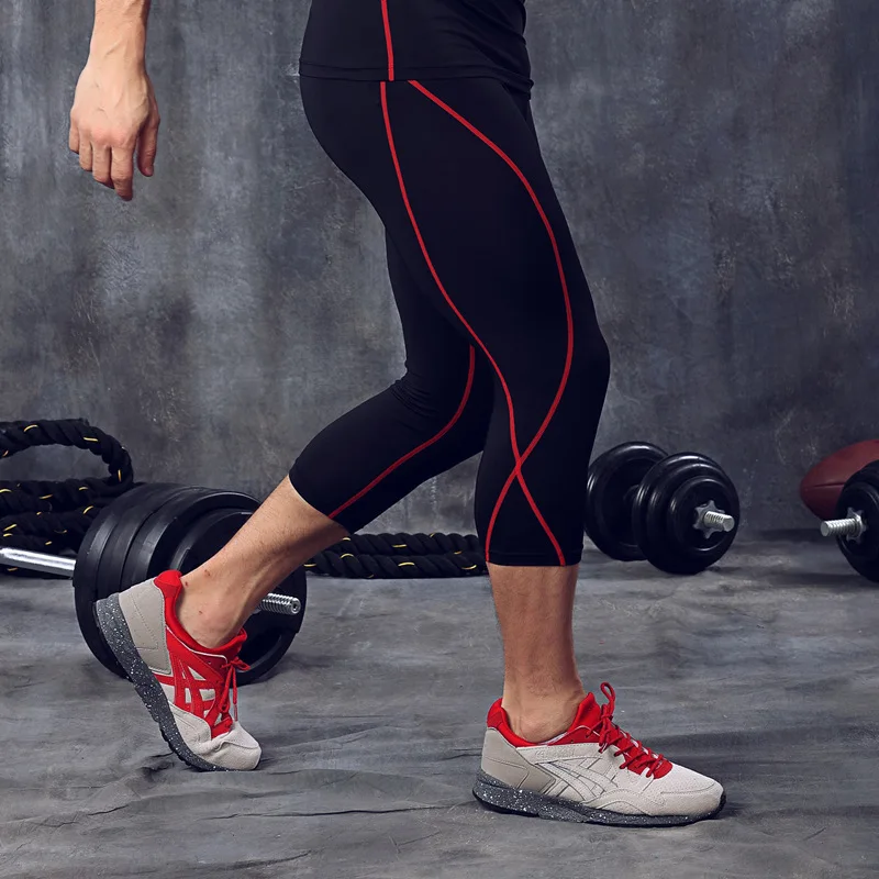 Для Мужчин's body shaper фитнесс Подрезанные штаны человек эластичный Быстросохнущий укороченные штаны Бодибилдинг(-ый) облегающие штаны MA42