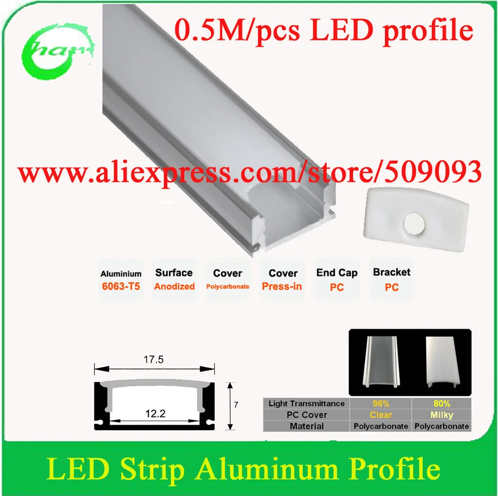 

50pcs/lot;20inch,0.5m per piece aluminum profile led