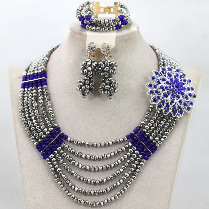 Charms 6 Rolls Silver/Blue African Women Party Jewelry Set Bellanaija Wedding Inspiration Jewellery Set Free Shipping WA825