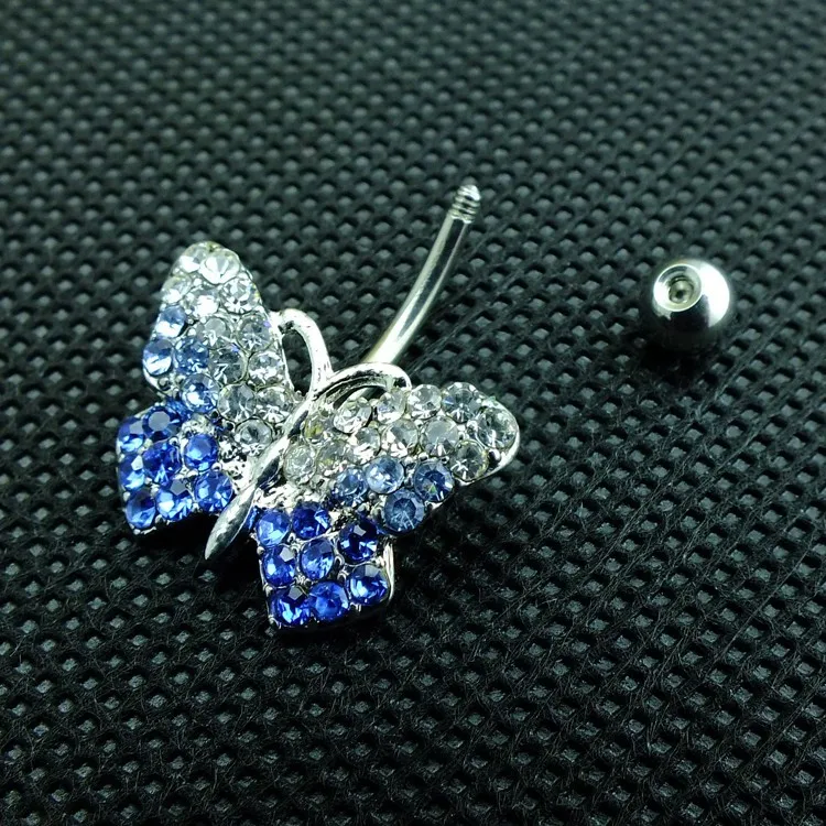 Модные пупка Кольца Нержавеющая сталь синий пупка бабочки Rhinestone Средства ухода за кожей пирсинг украшения