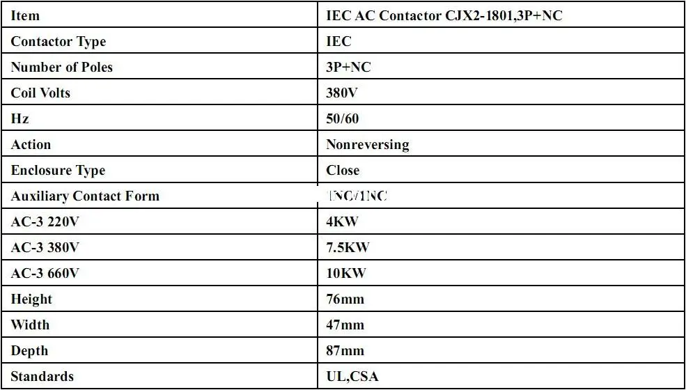 Контактор переменного тока реле стартера двигателя(LC1) CJX2-1801 3P+ NC 380/400V Катушка 18A 7.5KW