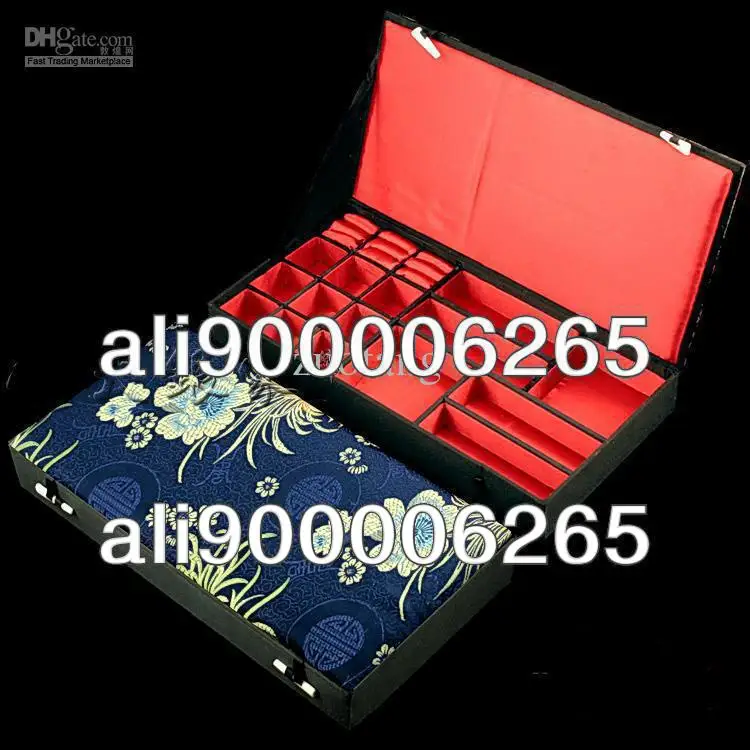 Boutique Multi-purpose Jewellery Box Silk Printed Multiple Ring Storage Box Pendant Boxes Necklace Gift Boxes Wholesale 1pcs mix color Free