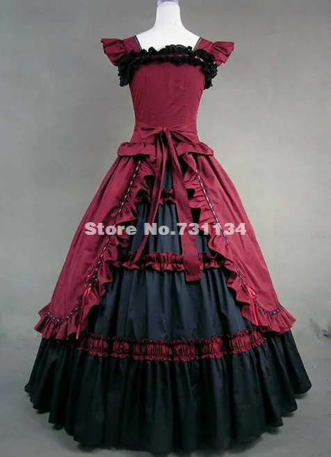 Новое поступление и высокое качество, черный и красный цвета Готический, викторианской эпохи платье