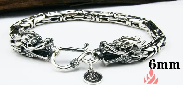Ручной работы 990 серебряный браслет с драконом винтажный браслет из чистого серебра мощный дракон браслет хороший Дракон Удачи браслет для мужчин