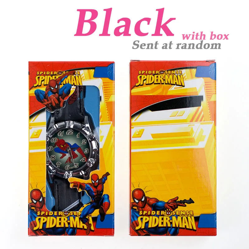 Spiderman Black FD Горячая Мультфильм Принцесса Эльза шаблон детские часы с коробкой девушки кварцевые наручные часы повседневное кожаный ремешок Мальчик Дети подарки часы - Цвет: Spiderman Black