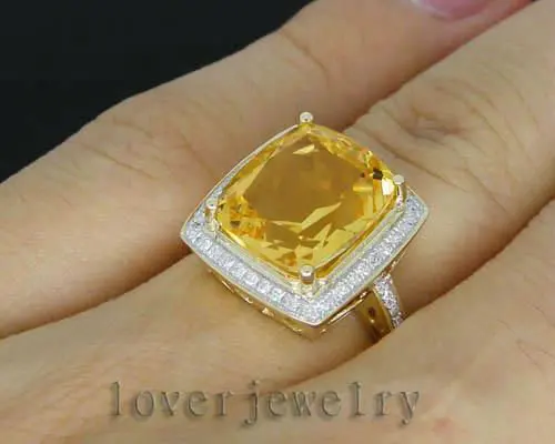 5.92Ct твердое 14Kt Желтое золото бриллиант Цитрин обручальное кольцо