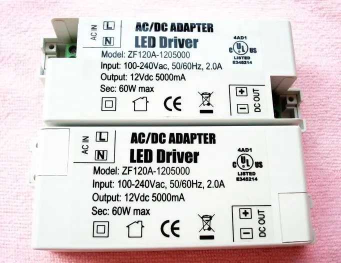 20 шт./лот, DC12V 5A, 60 Вт мини ультра-тонкий компактный размер светодиодный драйвер MR16 внешний источник питания