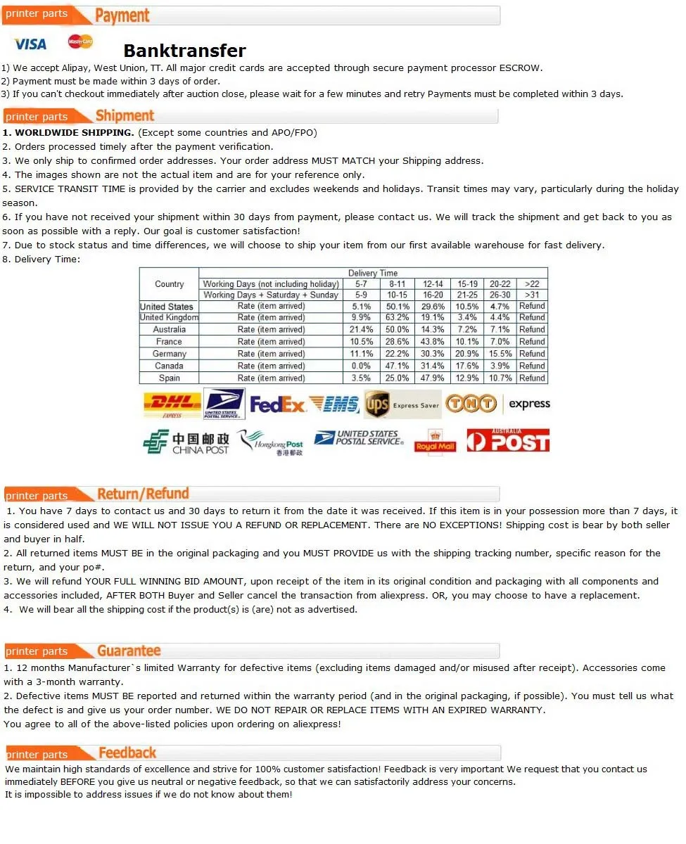 shipping payment service(printer parts)
