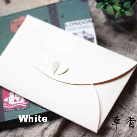 White x 50PCS Травяной Винтаж конверт натуральный подарок Ретро открытка конверт с принтом в виде сердец и Кнопка 50 шт./лот - Цвет: White x 50PCS