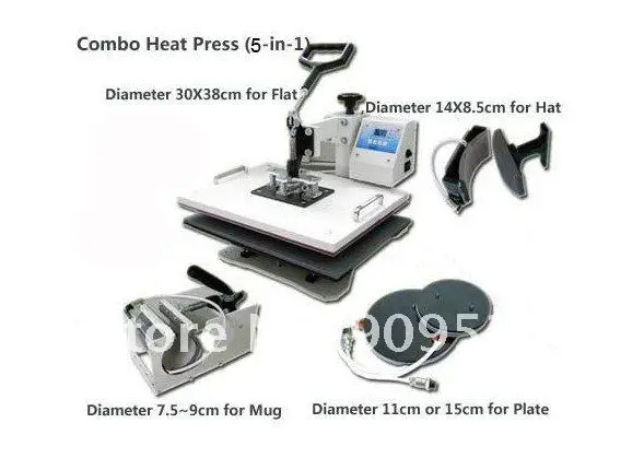 5 в 1 футболка, кружки, шляпа, тарелки сублимации передачи тепла пресс машина