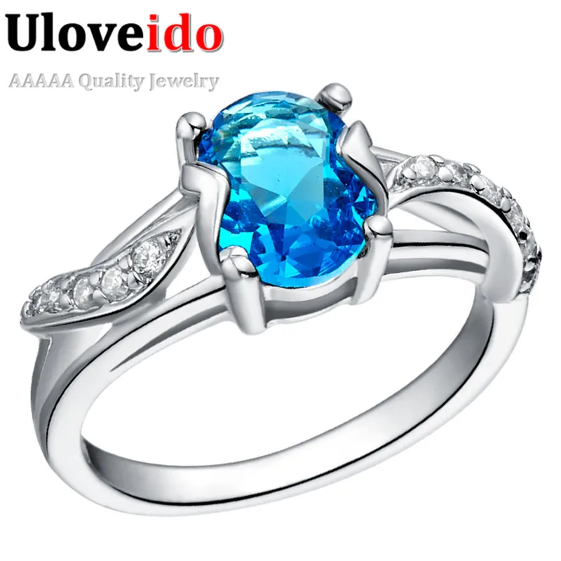 

Uloveido Zirconium Ruby Engagement Rings for Women Silver Color Ring Sapphire Jewelry Titanium Joyas De Plata Anel Jewelry J288
