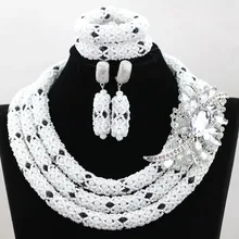 White and Black African Beads Jewelry Set Crystal Rhinestone Bridesmaid Women Wedding Necklace Set Free Shipping WA864