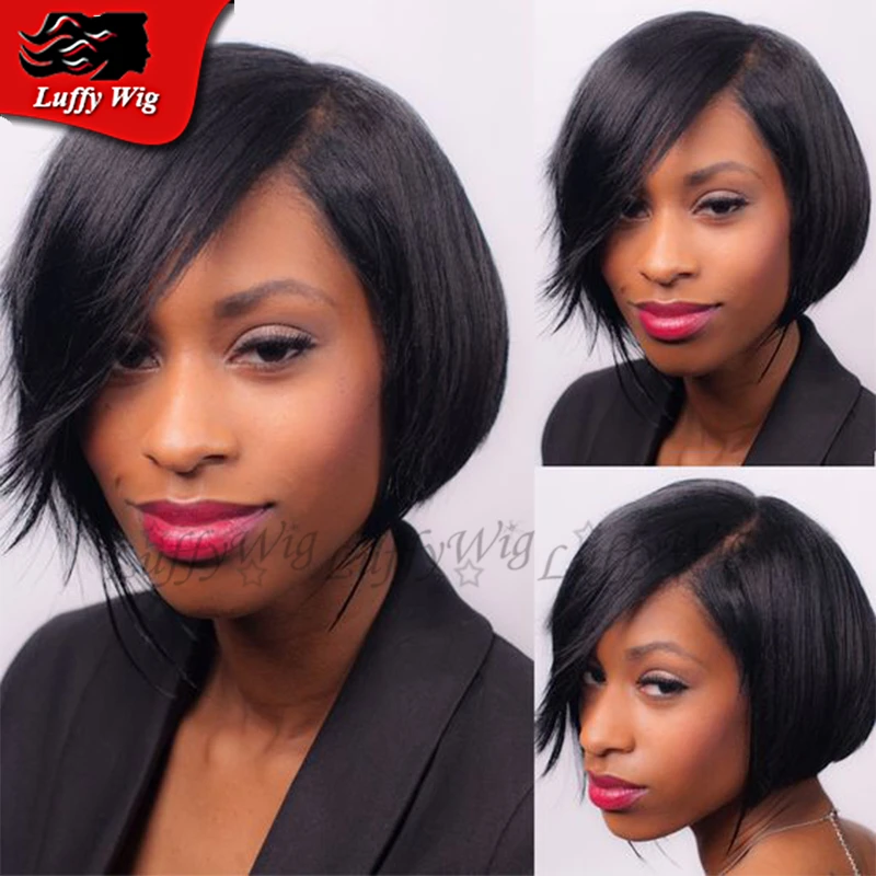 

Short Brazlian Full Lace Wigs Human Hair Bob Wigs For Black Woman Glueless Virgin Lace Front Wigs Side Part With Bleached Knots
