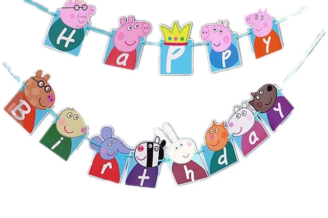 cute pigs happy birthday banner bunting themed party flags party