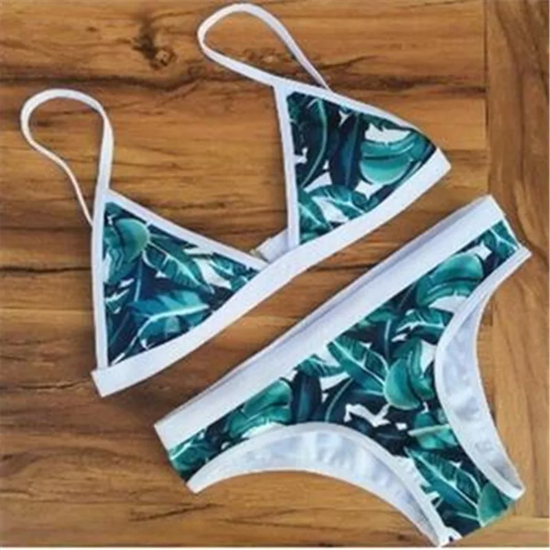 Brazilian Bikini Cheap Sexy Green Leaves Print Swimsuit Women Bikini Set Cheap Brazilian Bathing Suit Push