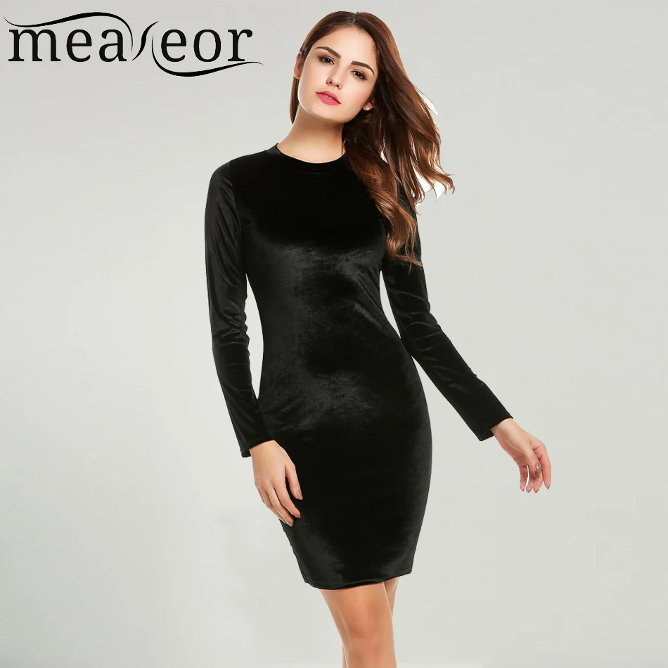 Meaneor платье Для женщин Демисезонный с длинным рукавом Твердые Bodycon Вечеринка карандаш feminino Bodycon Платья для женщин Vestidos