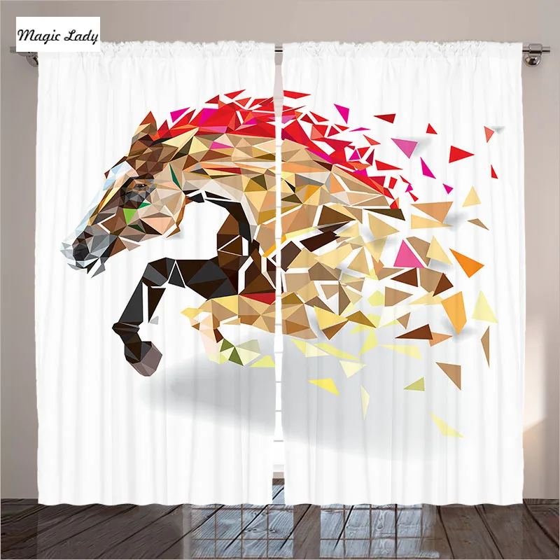 Curtains Horse Living Room Bedroom Disappearing Horse Polygonal