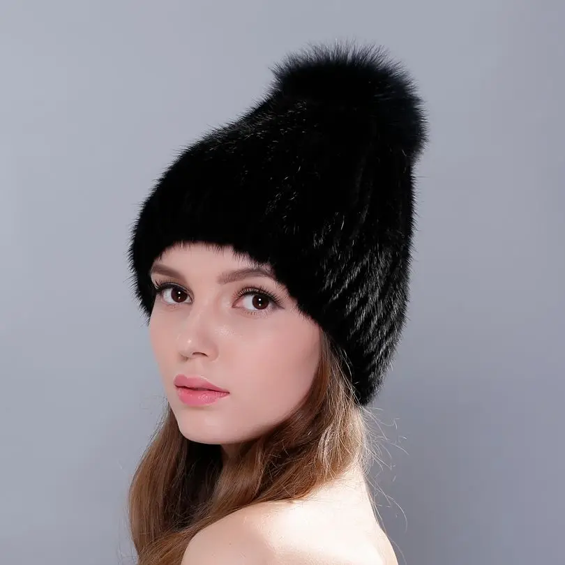 LTGFUR, настоящая норковая меховая вязаная шапка, зимняя шапка, норковая шапка, Лисий мех, помпоны, НОВАЯ шапка, новинка, горячая Распродажа, высокое качество, женские шапочки