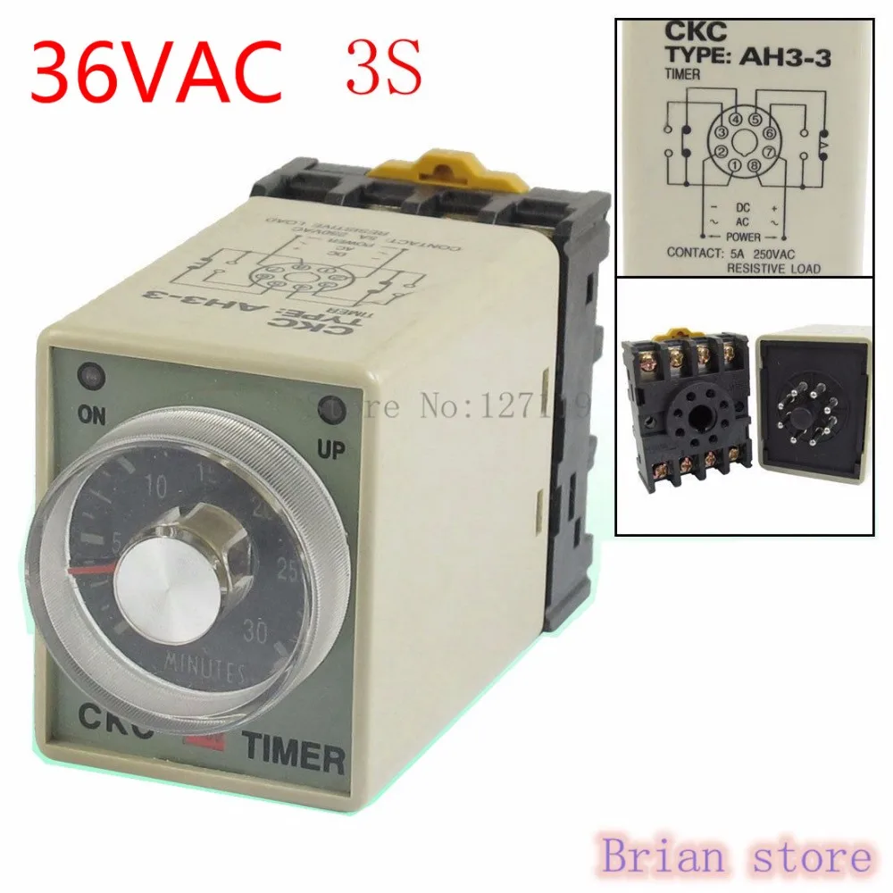 

3S AH3-3 Power on Delay Timer Time Relay 36VAC Plastic Housing 8 Pin
