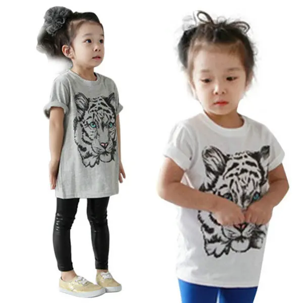 Повседневная футболка с принтом тигра в Корейском стиле для маленьких девочек