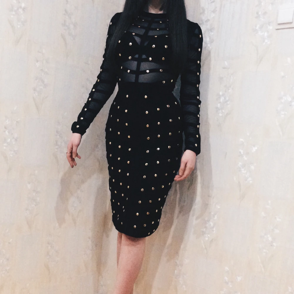 2016 Women winter Bodycon party Dress  Olive Mesh Black Gray Red Knee-length Celebrity Long sleeve  Bandage Dress Wholesale