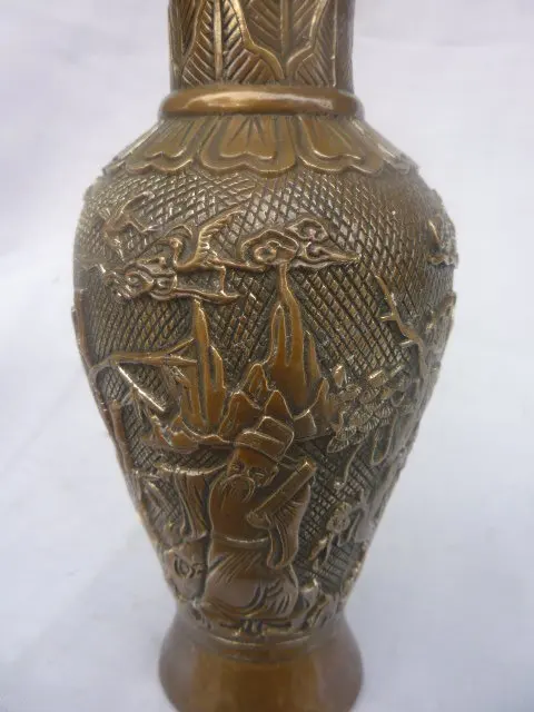 Редкий Старый MingDynasty медь ваза, с резьбой и марки, декоративные, лучшая коллекция и украшения, Бесплатная доставка