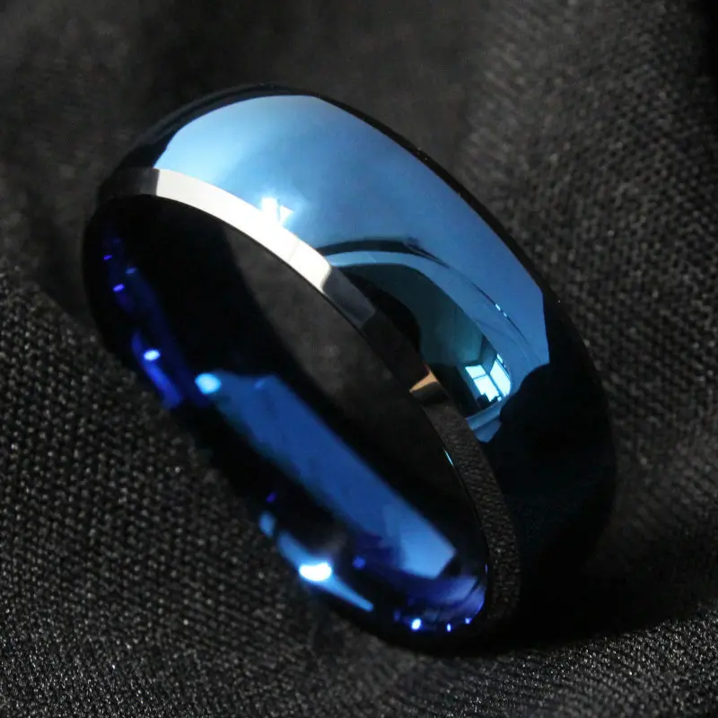 Queenwish-6mm-Unique-Blue-Tungsten-Carbide-Domed-with-Beveled-Silver-Edges-Wedding-Bands-Engagement-Rings-Jewellry