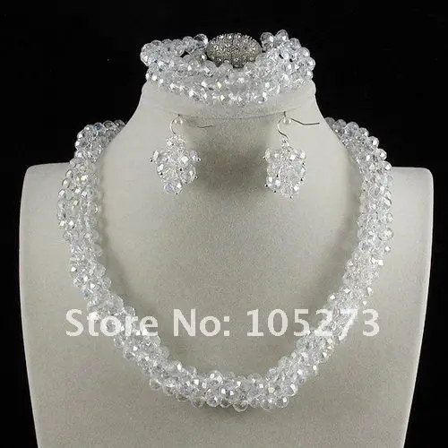 Очаровательный! Красивый белый цвет кристалл браслет из ожерелья и бисера серьги ювелирный набор AA 6X8 мм магнит застежка A2658